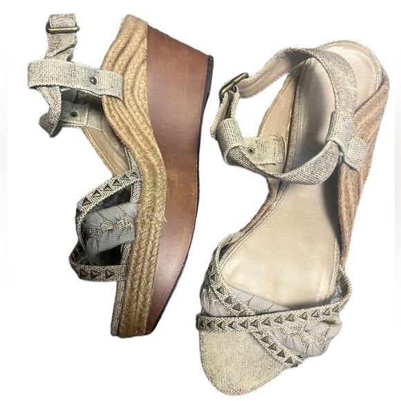 Y2K Calvin Klein Studded Wedge Raffia Edgy Canvas Sandals Size 11 - Picture 1 of 10